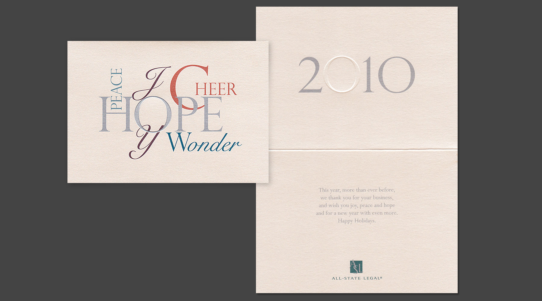 Typographic design: hope, joy, cheer, wonder, joy, peace