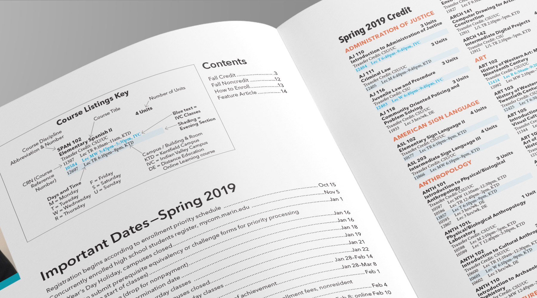 College of Marin Course Schedule rebrand