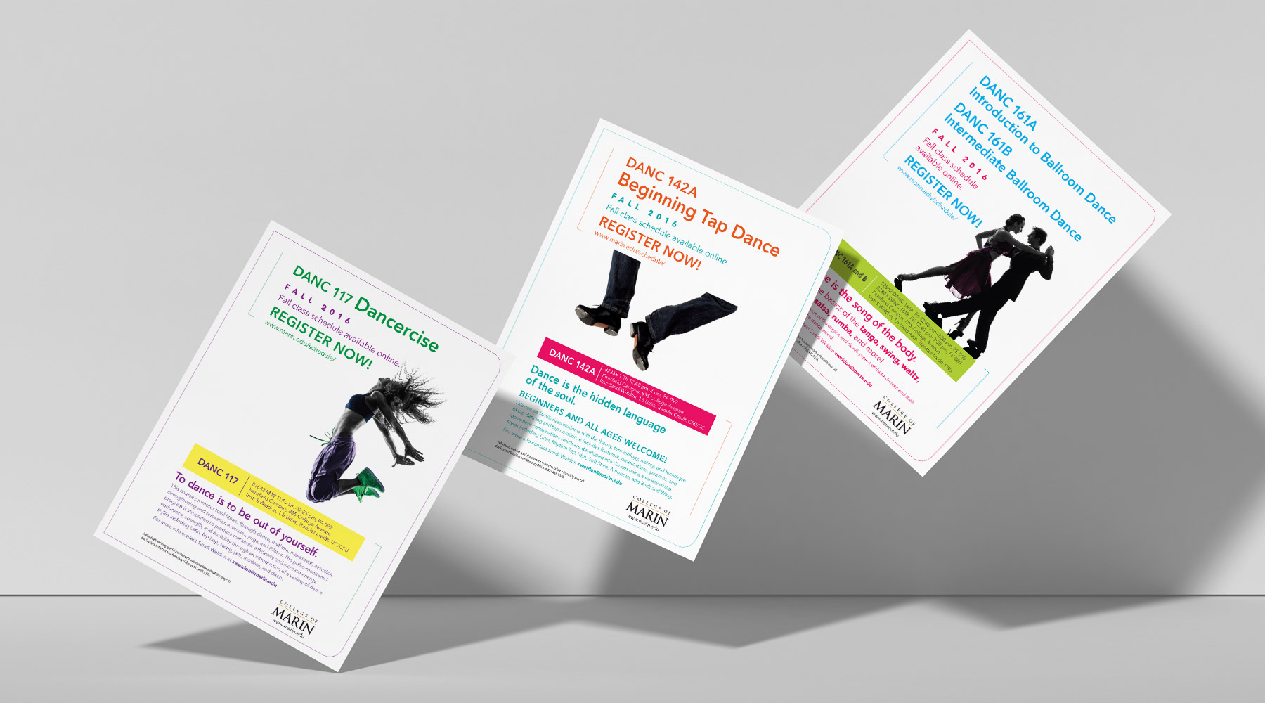 Dance flyers for College of Marin