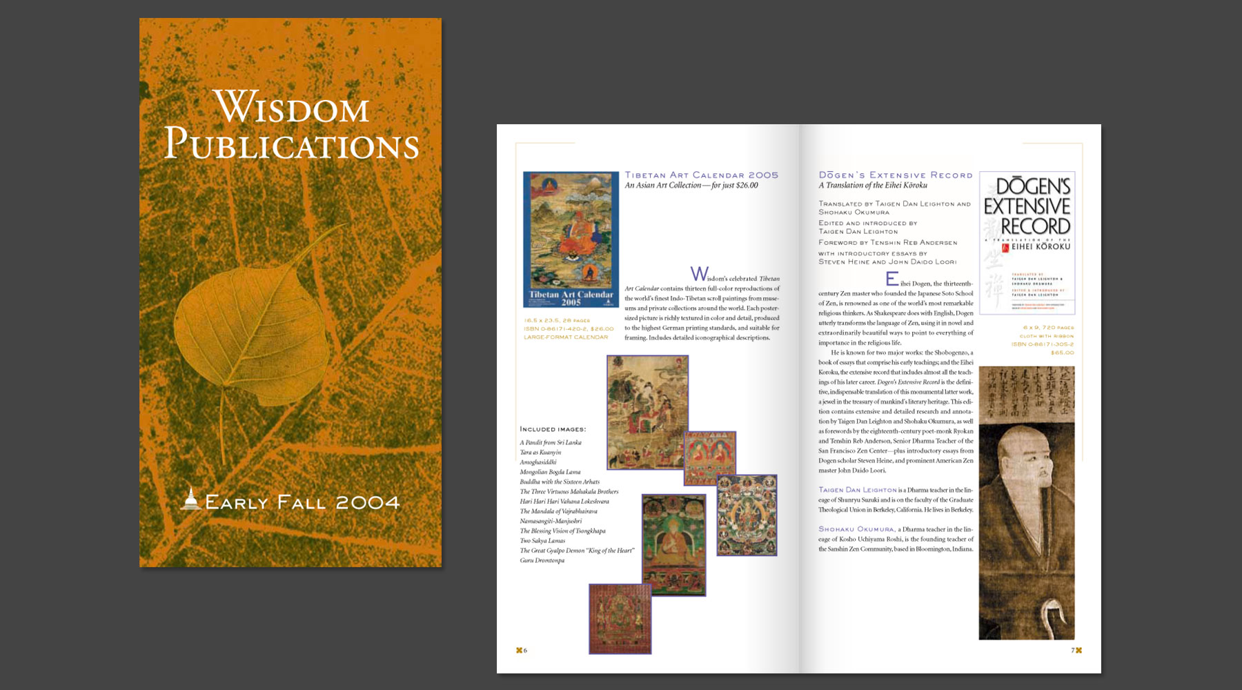 Catalog design for publisher of Buddhist books, cover and interior